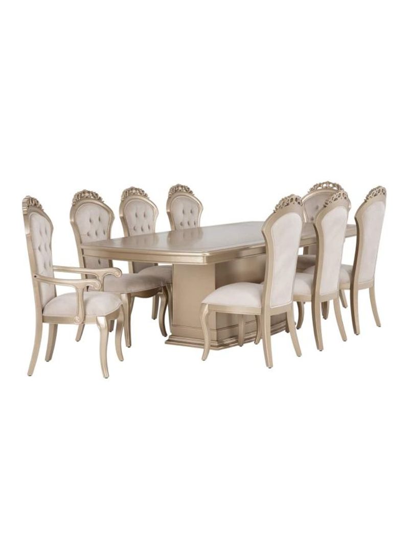 Wella 9-Piece Dining Table And Chair Set Beige/Gold 323x240x197.5cm