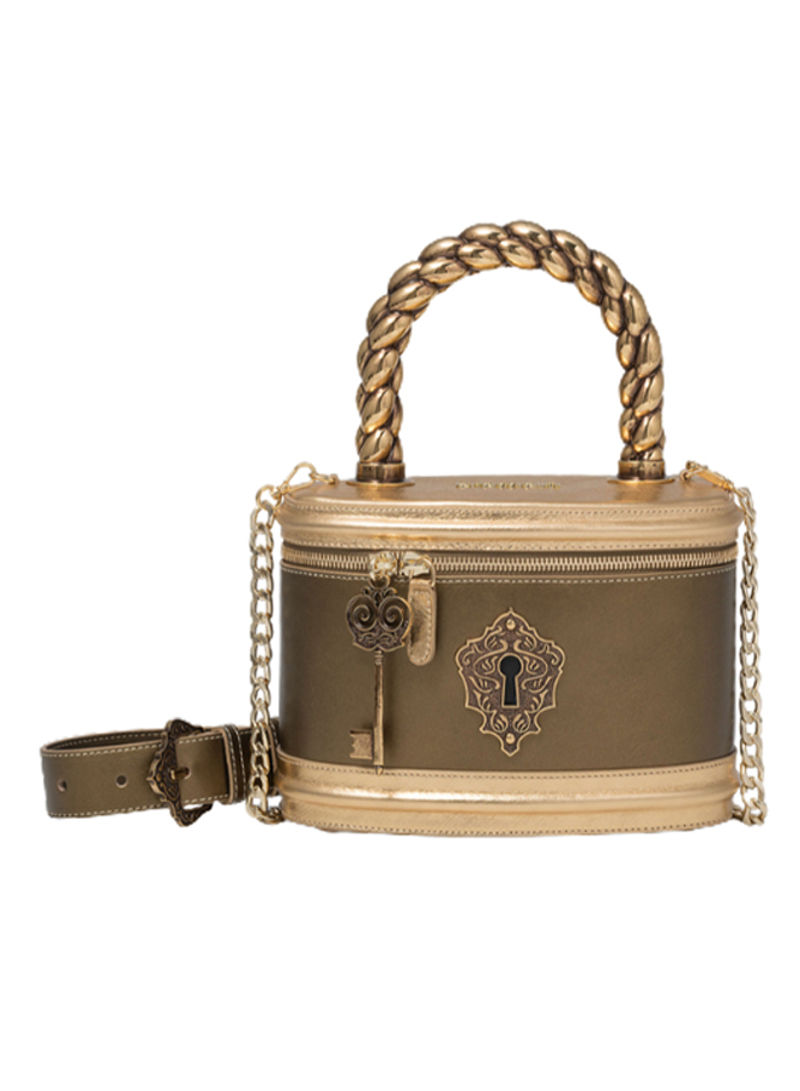 Temi Lock And Key Pattern Crossbody Bag Gold/Brown