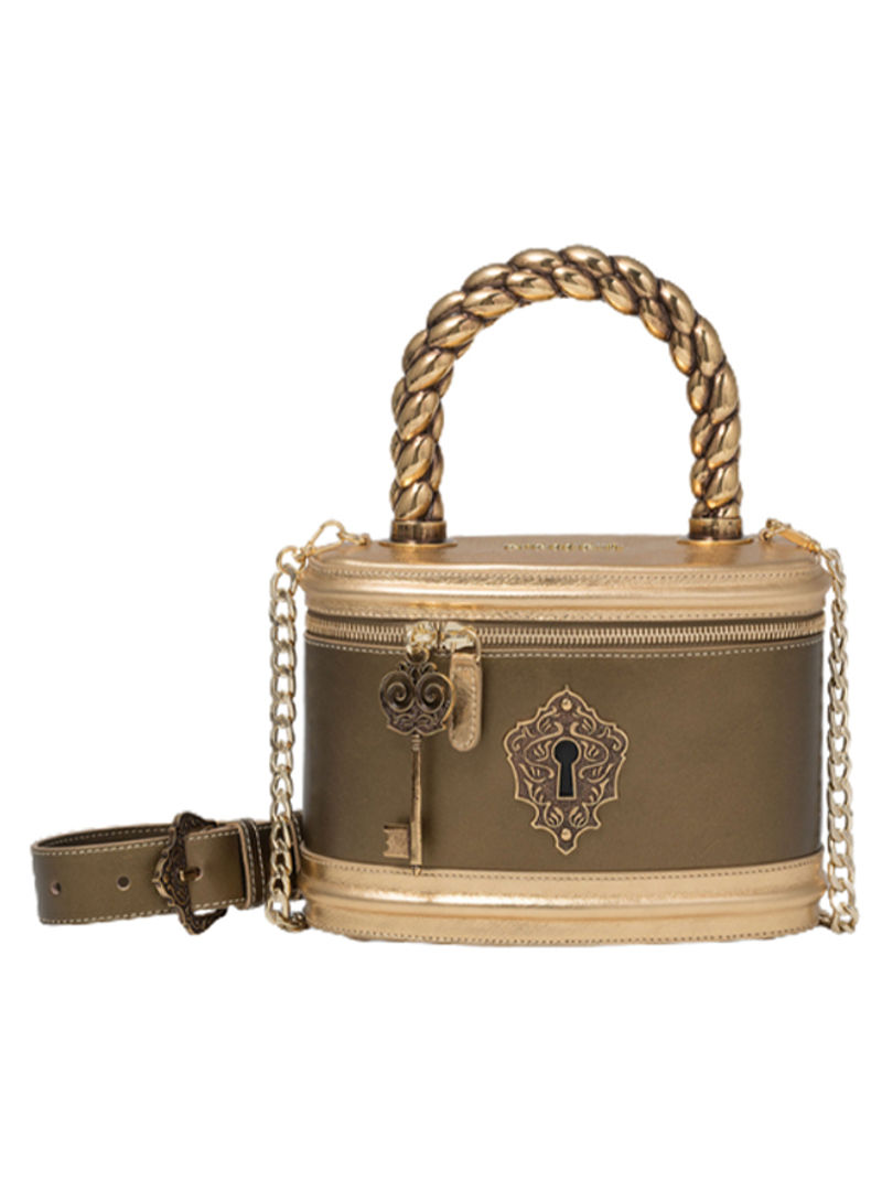 Temi Lock And Key Pattern Crossbody Bag Gold/Brown