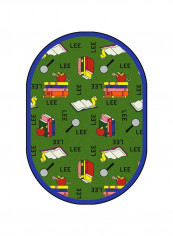 Kid Essentials Language And Literacy Oval Spanish Bookworm Area Rug Green/Blue 327.66 x 401.32centimeter