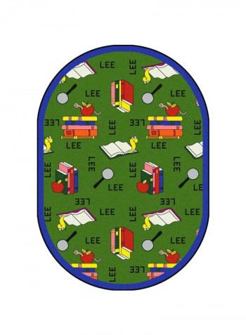 Kid Essentials Language And Literacy Oval Spanish Bookworm Area Rug Green/Blue 327.66 x 401.32centimeter