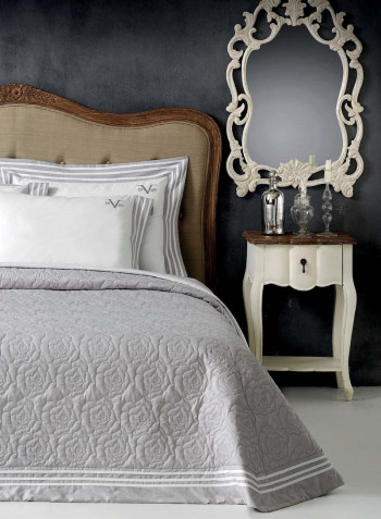 Versace 19.69 "Gramma" Bedspread Set Grey 240x260 Cm + Two Pillowcases 50x75 Cm Cotton Grey 240x264cm