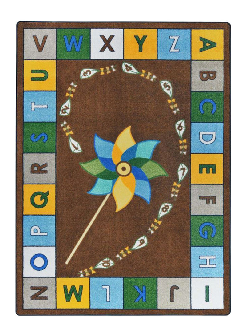 Kid Essentials Early Childhood Oval Alphabet Pinwheel Rug Brown 327.66 x 401.32centimeter