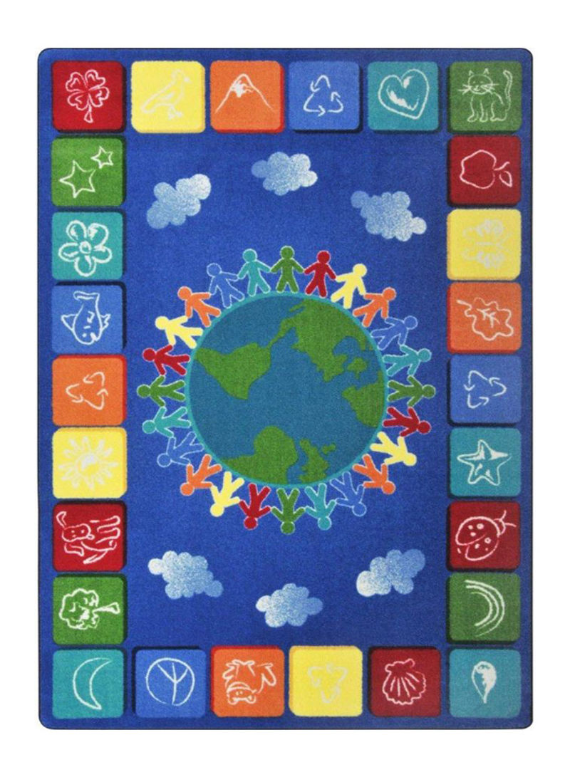 Kid Essentials Geography And Environment One World Area Rug Blue 327.66 x 401.32centimeter