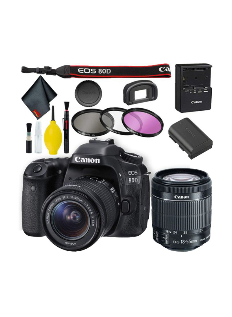 EOS 80D DSLR With EF-S 18-55mm f/3.5-5.6 IS STM Lens 24.2MP,LCD Touchscreen, Built-In Wi-Fi And Accessory Bundle