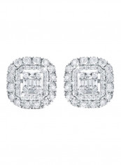 Emerald-Cut Halo Earrings White Gold