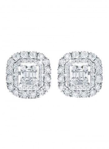 Emerald-Cut Halo Earrings White Gold