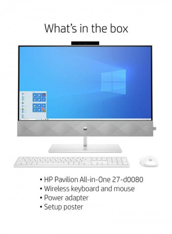 Pavilion 27-d0309c All-In-One Desktop With 27-Inch Display, Core i7 Processor/16GB RAM/512GB SSD/Win 10 Home/Wireless Keyboard and Mouse White