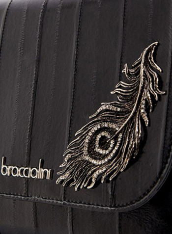 Iris Feather Detail Shoulder Bag Black/Silver