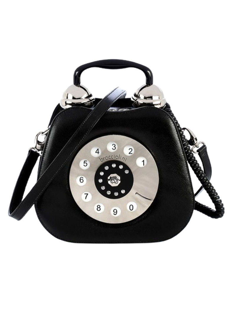 Temi Telephone Pattern Crossbody Bag Black/Silver/Grey