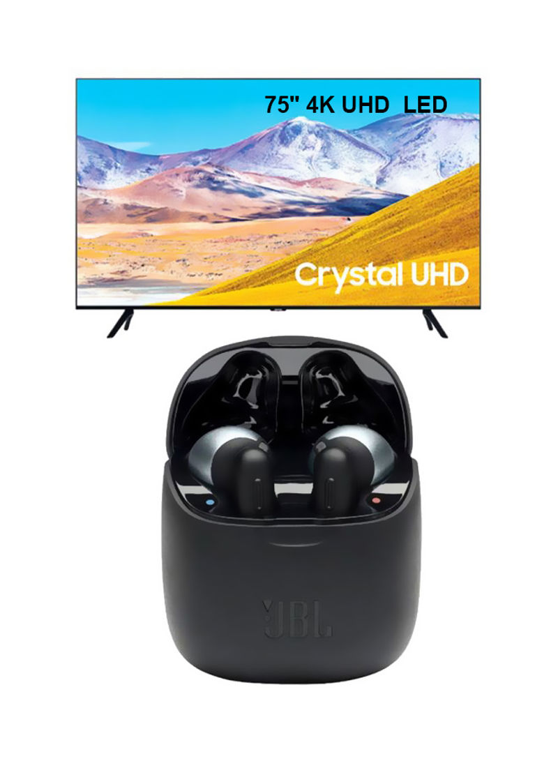 75-Inch 4K UHD Smart LED TV With JBL Wireless In-Ear Earphones UA75TU8000-T220TWS Black