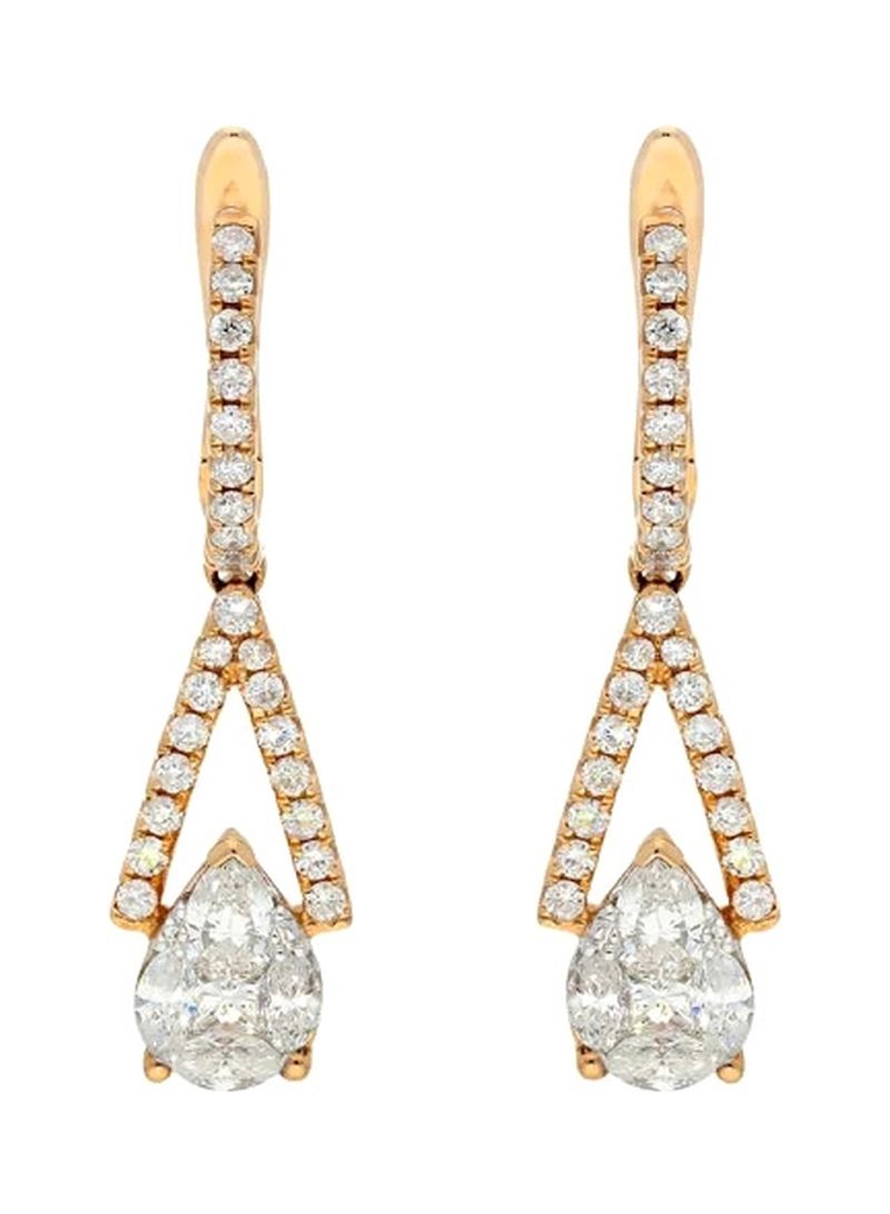 18 Karat Gold 1.16Ct Diamond And Pear Stone Studded Dangle Earrings
