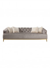 Clara 3-Seater Wooden Sofa Grey/Gold 240x100x78centimeter