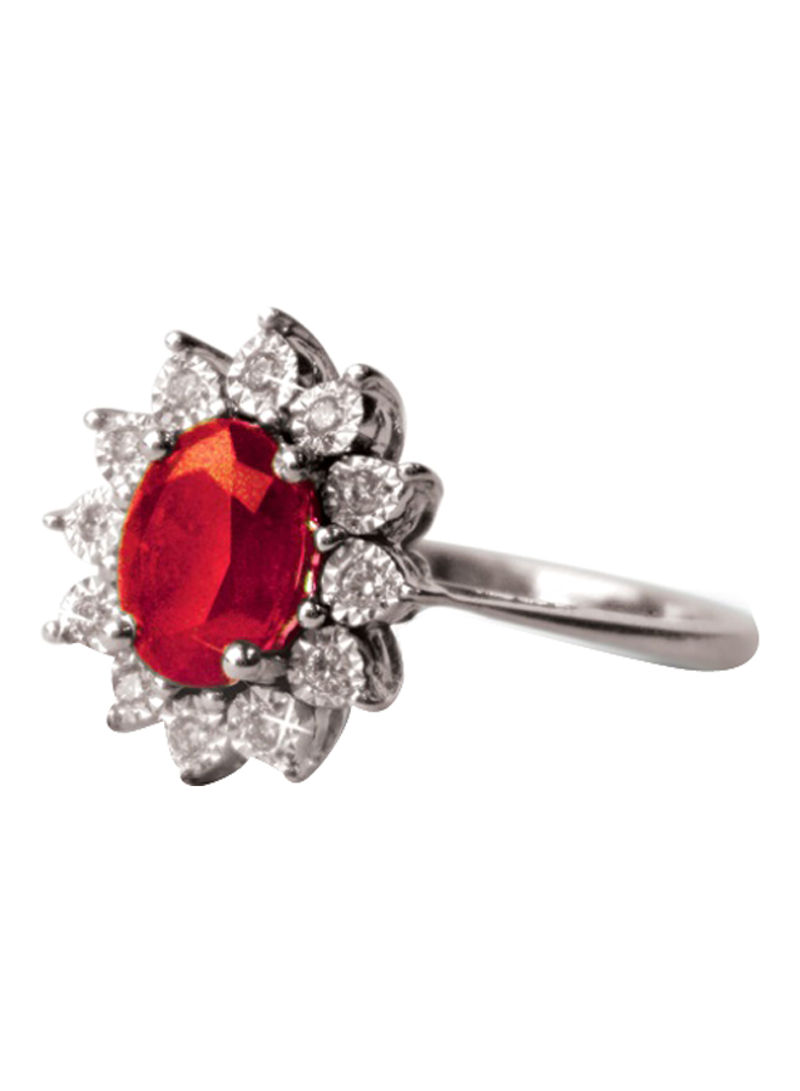0.13 Ct Diamond Flower Ruby Ring