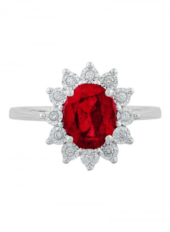 0.13 Ct Diamond Flower Ruby Ring