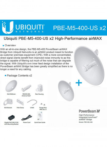 Pack Of 2 5GHz AirMax CPE Wireless Bridge White