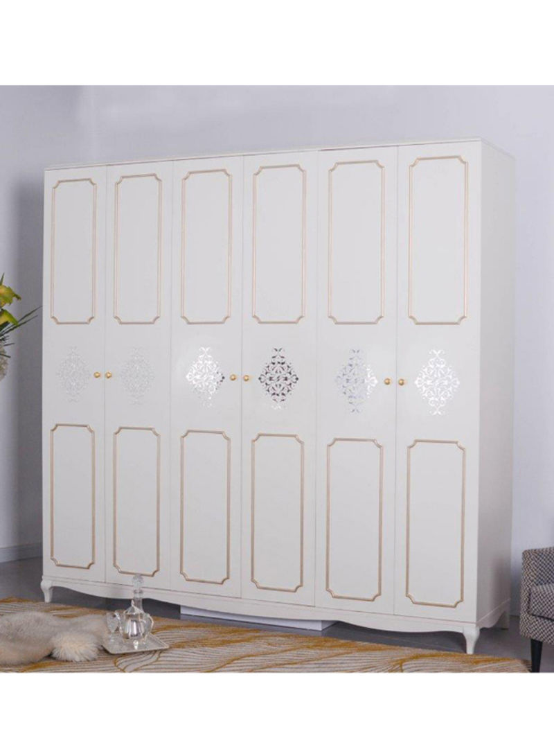 Alena 6 Door Wardrobe White/Gold 240 X 60 X 235cm