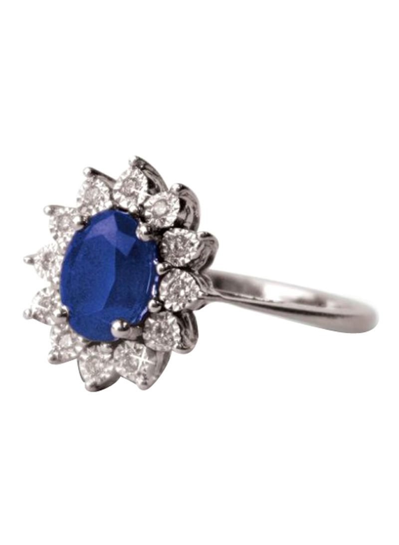 0.13 Ct Diamond Studded Sapphire Flower Ring