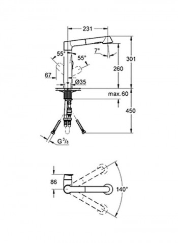 Single Lever Sink Mixer With Pull Out Dual Spray Control Chrome L 50 x W 231 x H 301millimeter
