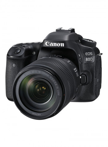 كاميرا رقمية بعدسة أحادية عاكسة EOS 80D مع عدسة IS USM EF-S ببعد بؤري 18-135 وفتحة عدسة f/3.5-5.6 بدقة 24.2 ميجابكسل وشاشة عرض LCD تعمل باللمس واتصال واي فاي مدمج