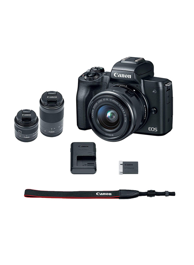 Canon EOS M50 Mirrorless Digital Camera 24.1MP With 15-45/55-200 mm Lens And Accessories