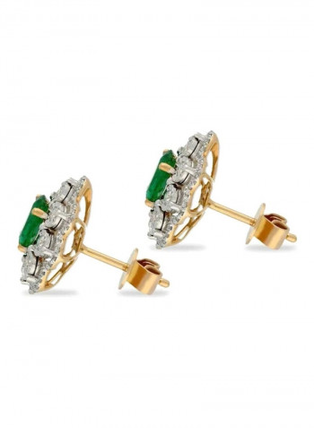 18 Karat Gold 0.53Ct Diamond And Emerald Stone Studded Stud Earrings