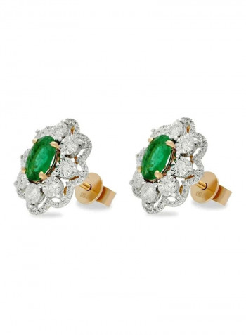 18 Karat Gold 0.53Ct Diamond And Emerald Stone Studded Stud Earrings