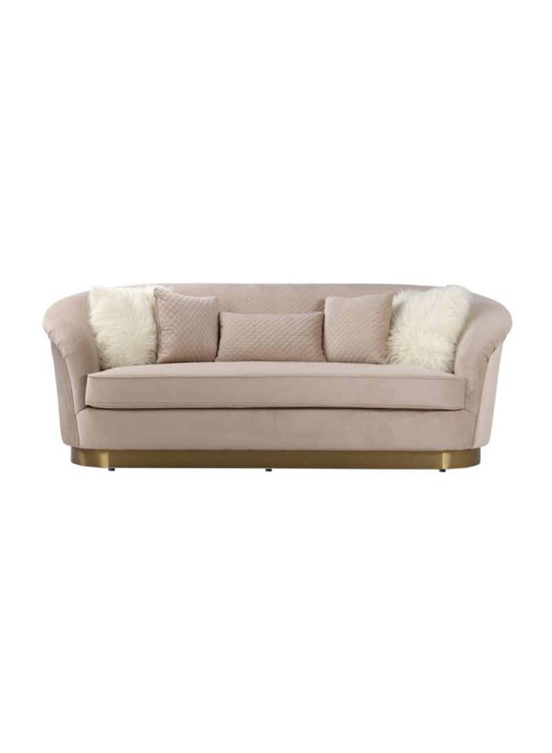 3-Seater Decorated Furry Sofa Beige/White