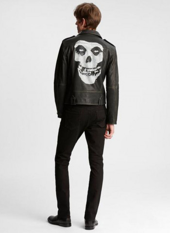 Skeleton Print Biker Jacket Black