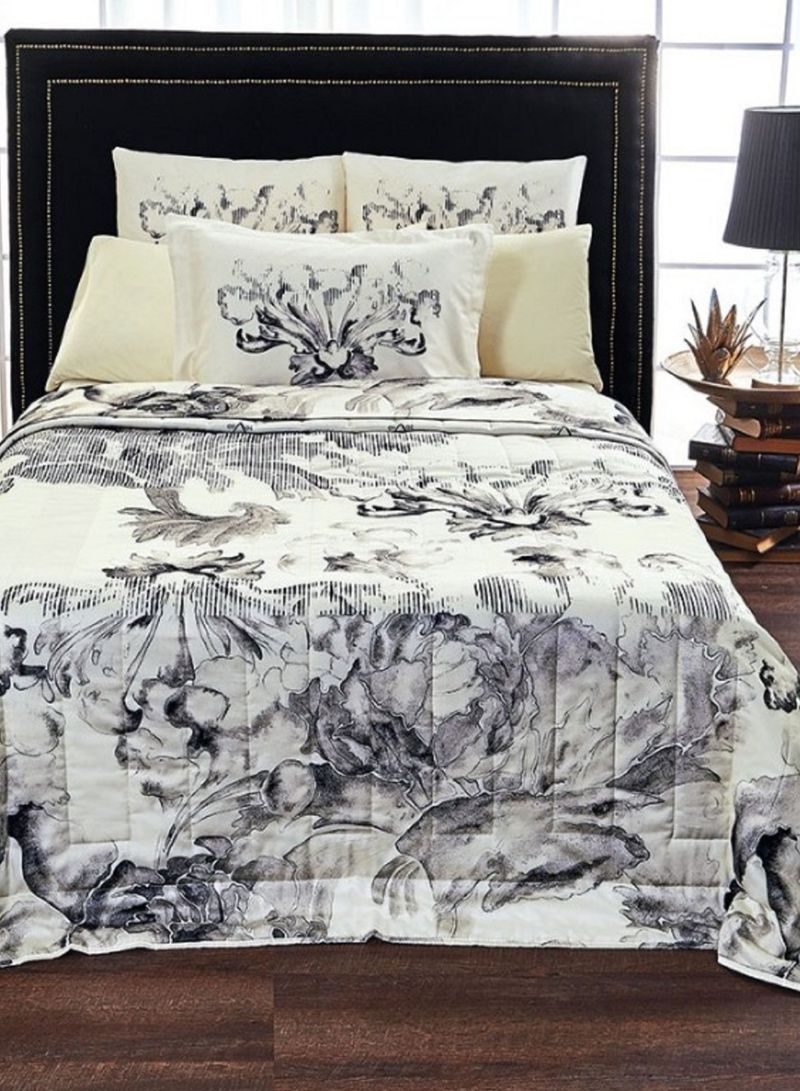 Versace 19.69 "Ortensia" Bedspread 240x260 Cm + Two Pillowcases 50x75 Cm Cotton Grey 240x264cm