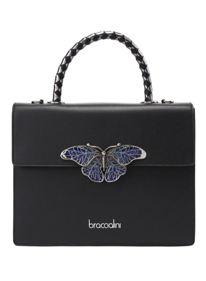 Audrey Butterfly Logo Detail Crossbody Bag Black/Blue/Silver