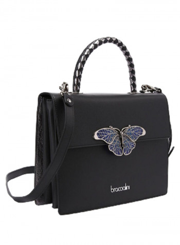Audrey Butterfly Logo Detail Crossbody Bag Black/Blue/Silver