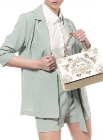 Penelope Floral Detail Crossbody Bag Beige/White