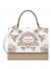 Penelope Printed Shoulder Bag With Detachable Strap White/Beige/Silver