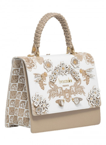 Penelope Printed Shoulder Bag With Detachable Strap White/Beige/Silver