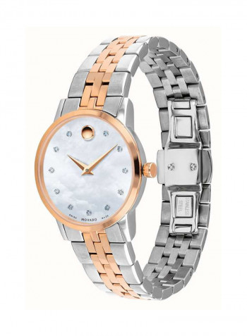 Museum White Mother Of Pearl Dial 28mm Swiss Quartz Watch 0607209 للنساء