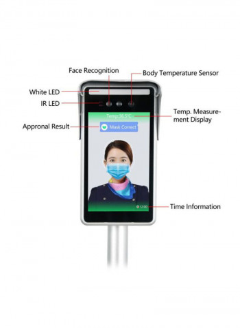 OEM Facial Recognition Temperature Detection Recording System 2.52x1.36x26cm Black/Grey