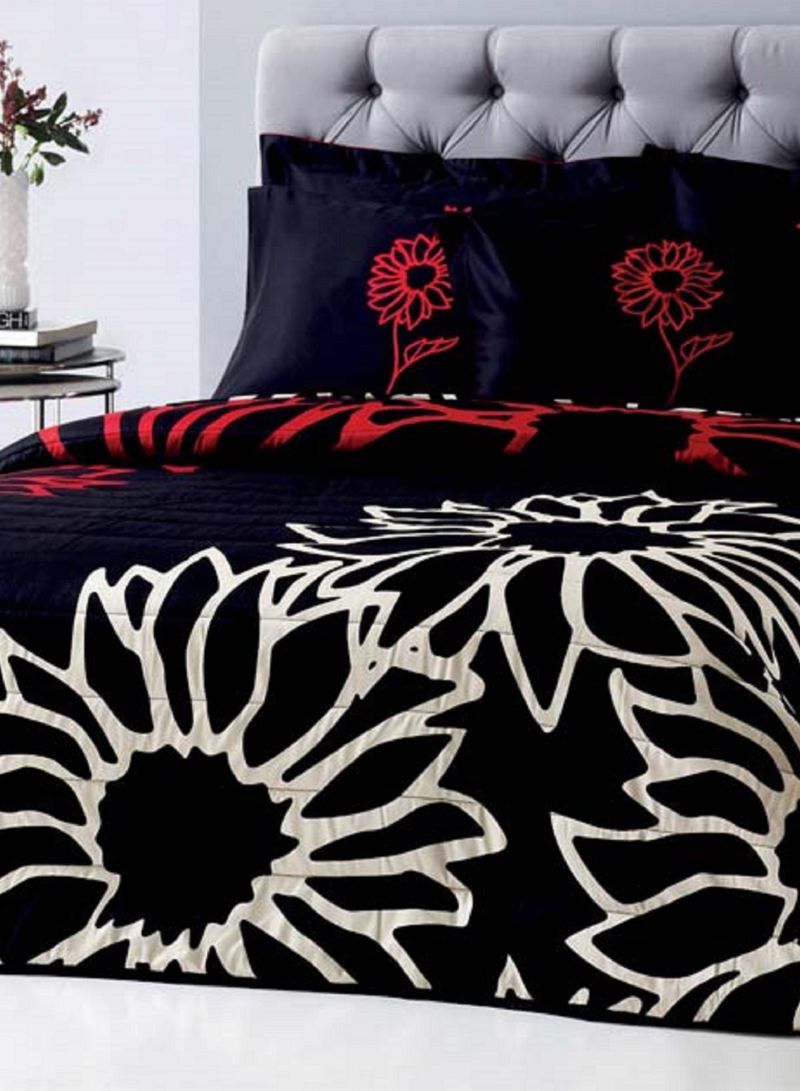 VER1969 Printed Bedspread Set Cotton Black 240x260cm