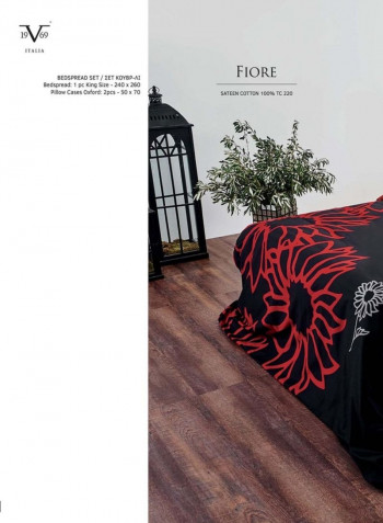 VER1969 Printed Bedspread Set Cotton Black 240x260cm