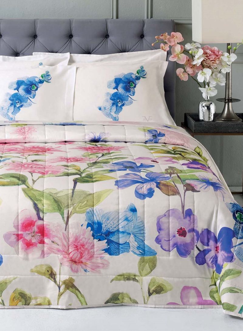 Versace 19.69 "Gardens" Satin Bedspread 240x260 Cm Cotton Multicolour 240x260cm