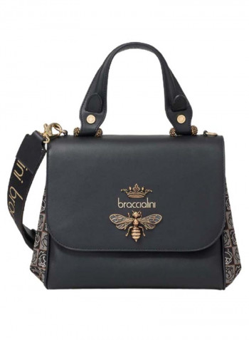 Iris Bug Detail Shoulder Bag Black/Gold/Grey