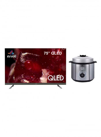 75 Inch  Android Smart TV With Built In Sounbar With Pressure Cooker 75EV350QA/ EVKA-PC6010S Black/Silver