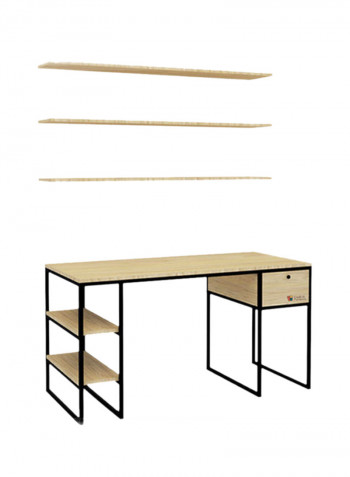 Retro Study Table Home Office Setup with Top Shelves بني/ أسود 1500 x 550 x 1800سنتيمتر