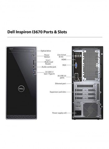 Inspiron 3670 Tower PC With Core i5 Processor/12GB RAM/128GB SSD+1TB HDD Hybrid Drive/Intel UHD Graphics 630 Black