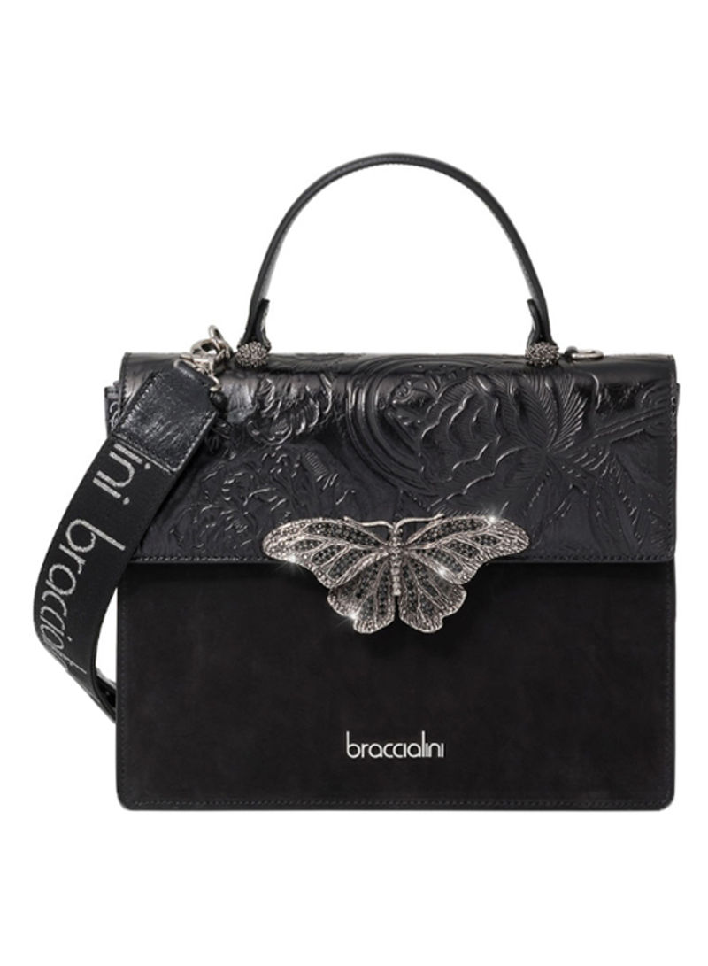 Audrey Butterfly Detail Shoulder Bag Black/Grey/Silver