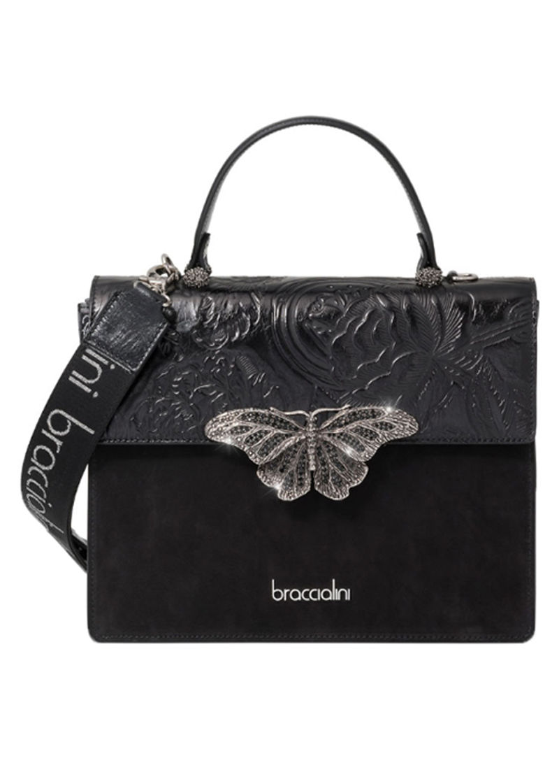Audrey Butterfly Detail Shoulder Bag Black/Silver/Grey