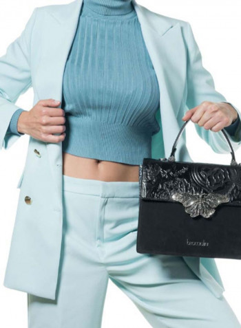 Audrey Butterfly Detail Shoulder Bag Black/Silver