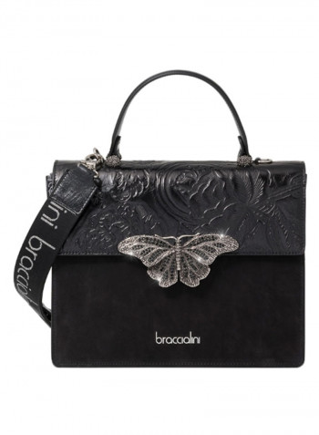 Audrey Butterfly Detail Shoulder Bag Black/Silver