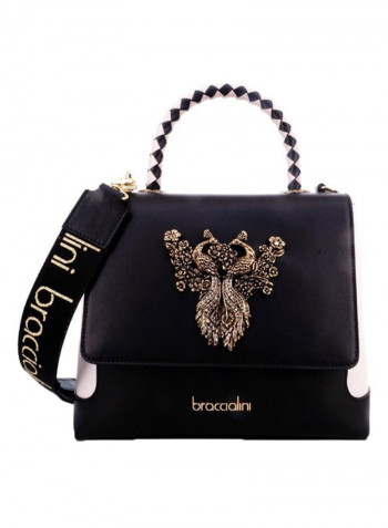 Lily Metallic Peacock Detail Shoulder Bag Black/White/Gold