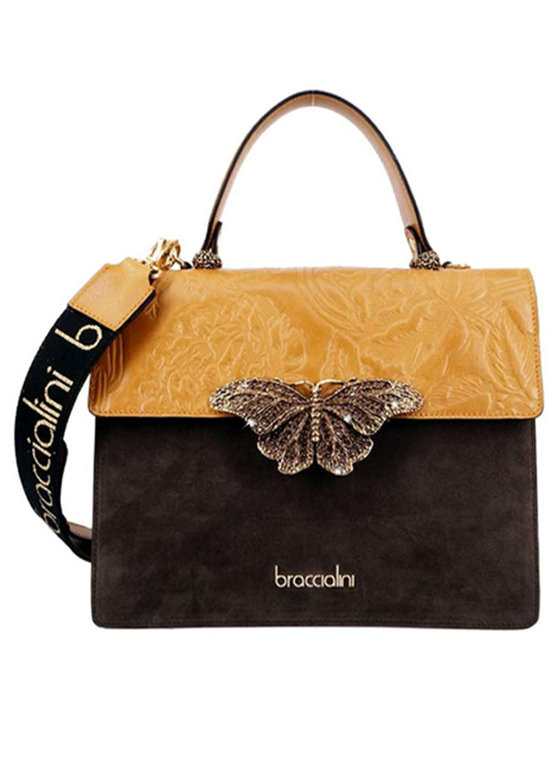 Audrey Butterfly Detail Shoulder Bag Yellow/Black/Brown